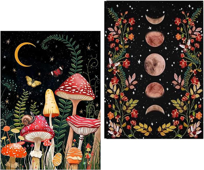 2 Pack Diamond Painting Kits for Adults,5D DIY Mushroom Forest Full Drill Round Art Gems Perfect for Home Wall Decor Diamond Dotz Inch12x16