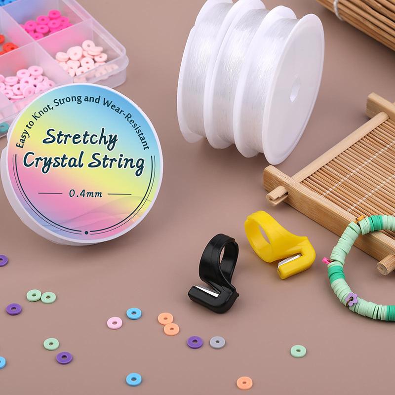 Nylon Beading String, 1 Set Including 4 Rolls Elastic Beading String with 2 Count Ring Cutter, DIY Beading String for Jewelry Making Handmade Craft Bracelet