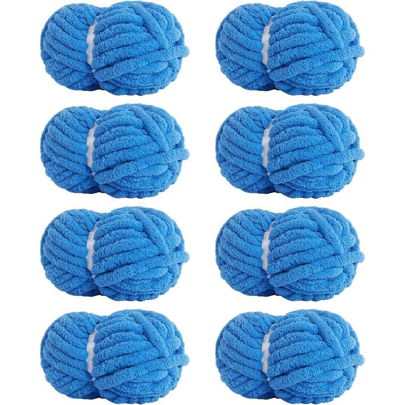 Chunky Yarn for Hand Knitting Soft Jumbo Bulky Fluffy Yarn for Crocheting Blanket Scarf DIY Bulky Yarn 8 Pack (Blue, 28yds, 8 Ounces Each)