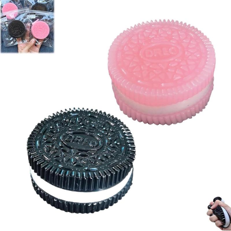 Pink Cookie Squishy,Taba Squishy Stress Relief Toy,Pinching Sandwich Simulation,Ultra-Soft Decompression Venting Toy(Black+Pink)