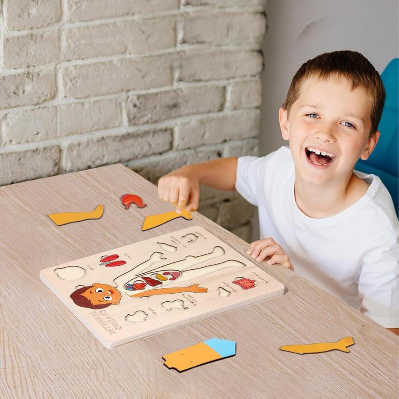 Wooden Body Puzzles for Kids, Toddler Montessori 14 count Boy Anatomy Puzzle, Human Body Learning Toy with Internal Organs Early STEM Educational Toy for Boys and Girls Ages 3 4 5 6 Years Old