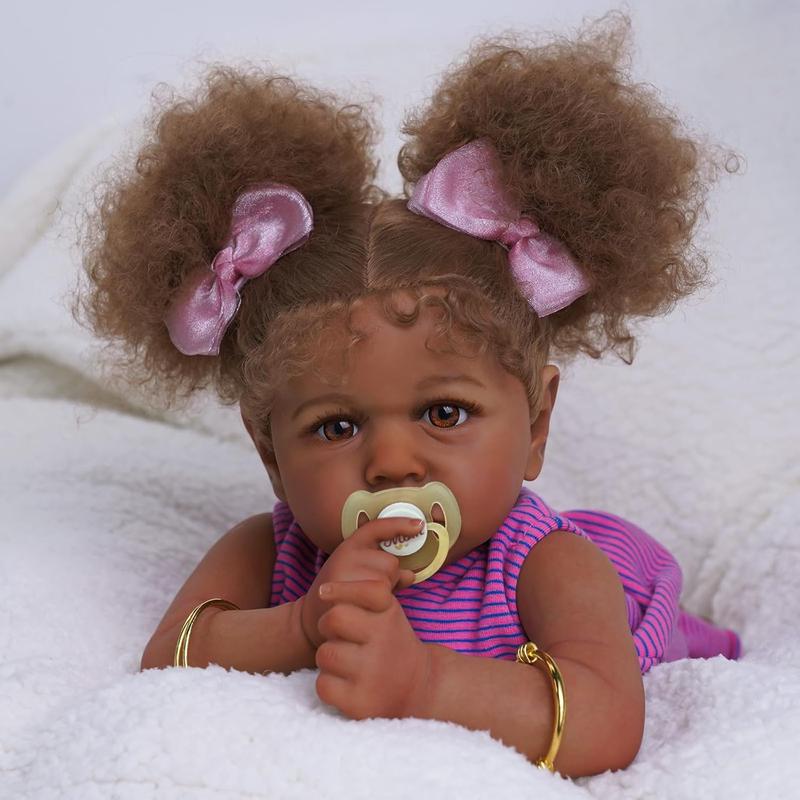 Reborn Baby Dolls Black - 22 Inch Lifelike Soft Body Realistic-Newborn Baby Dolls Taupe Eyes Caramel Skin Tone Orange Crushed Flowers Skirt Real Life Baby Dolls Gift For Kids Age 3