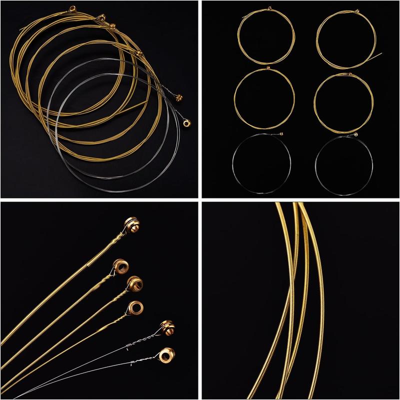 2 Sets of 6 Guitar Strings Replacement Steel String for Acoustic Guitar (1 Yellow Set and 1 Multicolor Set)