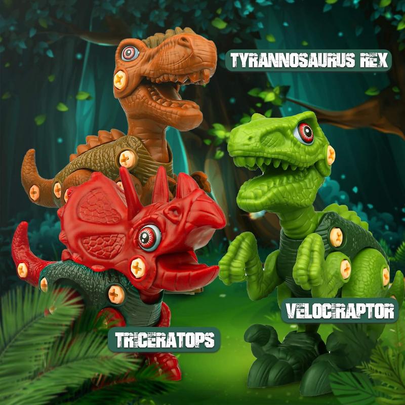 Dinosaur Toys for Kids 3-5 6 7 8 Years Old, Take Apart Dinosaur Toys for Boys and Girls, STEM Construction Dinosaur Building Kit for Kids with Electric Drill Tool, Great Gift Pack of 3