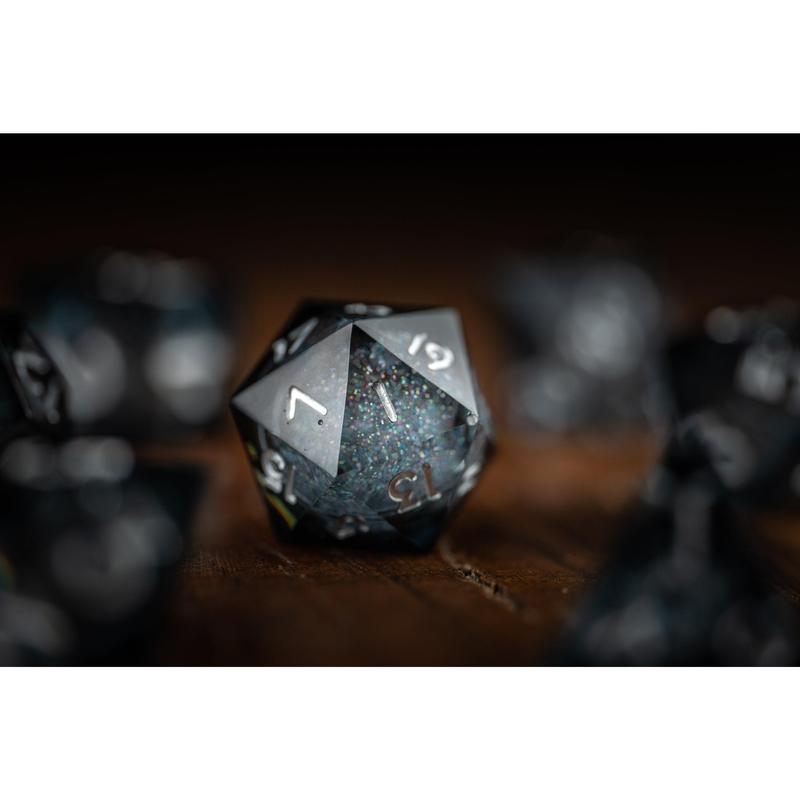 DnD dice sets: Shadow Nebula Black Dice Set: Sharp Edge Polyhedral Liquid Core Dice with Glitter - Premium Space DnD Dice for Dungeons and Dragons