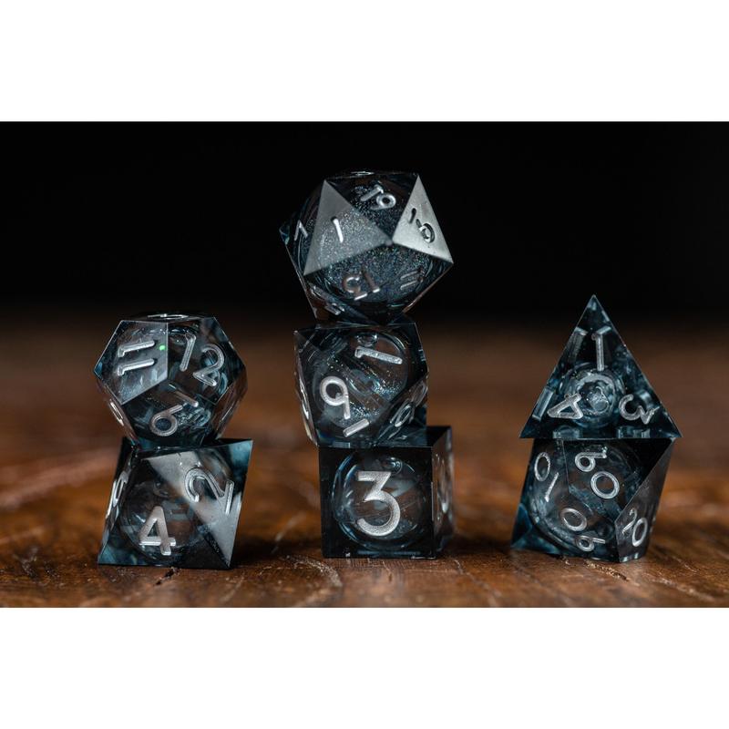 DnD dice sets: Shadow Nebula Black Dice Set: Sharp Edge Polyhedral Liquid Core Dice with Glitter - Premium Space DnD Dice for Dungeons and Dragons