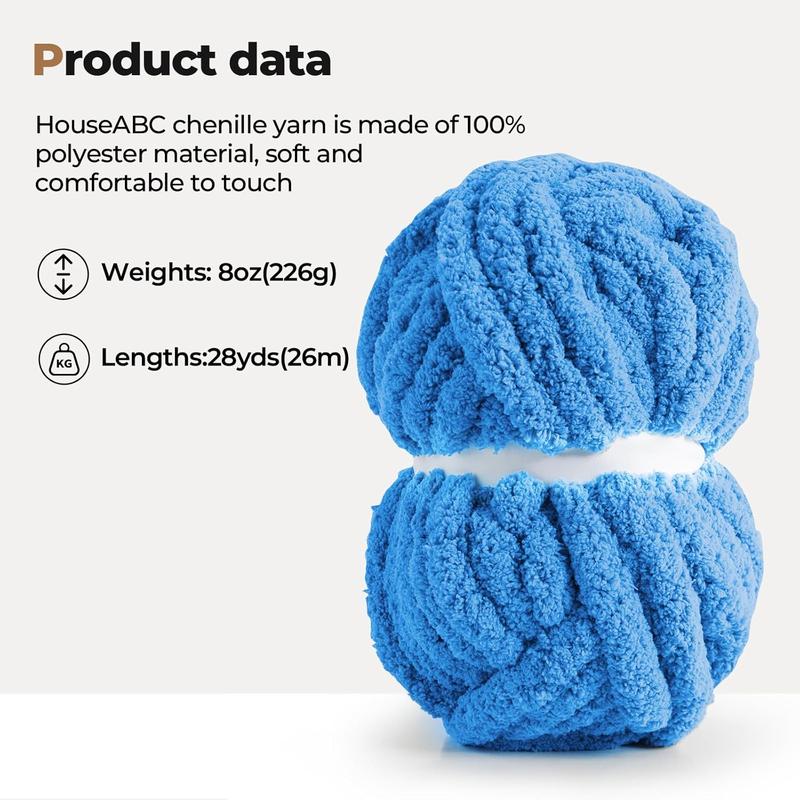 Chunky Yarn for Hand Knitting Soft Jumbo Bulky Fluffy Yarn for Crocheting Blanket Scarf DIY Bulky Yarn 8 Pack (Blue, 28yds, 8 Ounces Each)