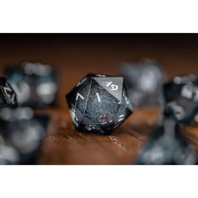 DnD dice sets: Shadow Nebula Black Dice Set: Sharp Edge Polyhedral Liquid Core Dice with Glitter - Premium Space DnD Dice for Dungeons and Dragons