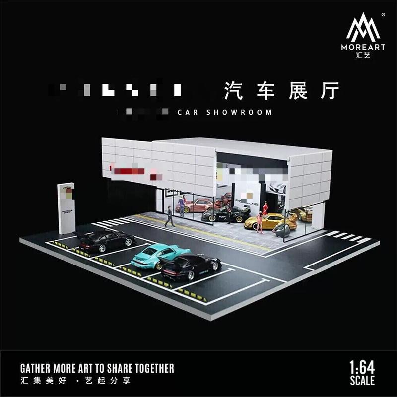 Diorama 1:64 Scale Car Showroom Model LED Lighting City Street View Garage Model Car Parking Lot Scene Display Model Collection Gift Toy