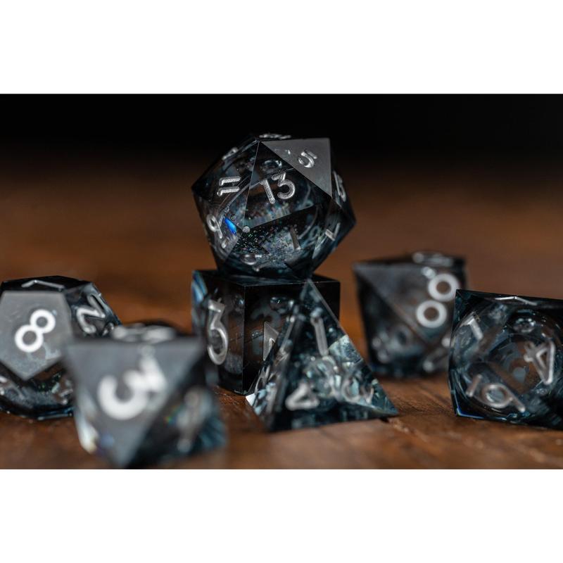 DnD dice sets: Shadow Nebula Black Dice Set: Sharp Edge Polyhedral Liquid Core Dice with Glitter - Premium Space DnD Dice for Dungeons and Dragons