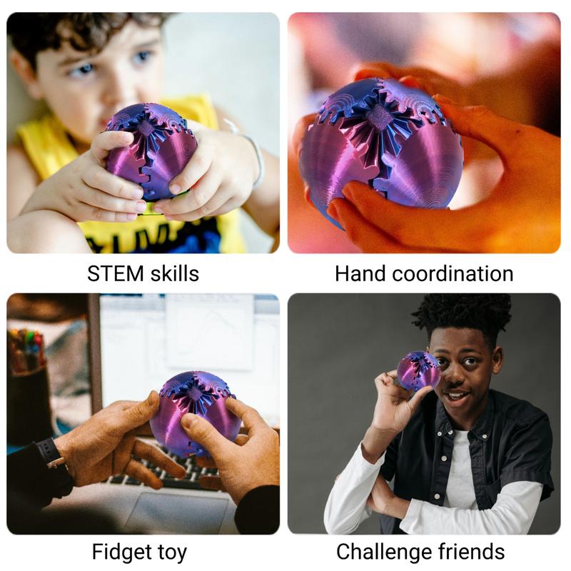 3D Printed Gear Ball, Gear Sphere Fidget Toy Stress Relief Toy for ADHD, Anxiety Relaxing Toy for Adults at work study travel