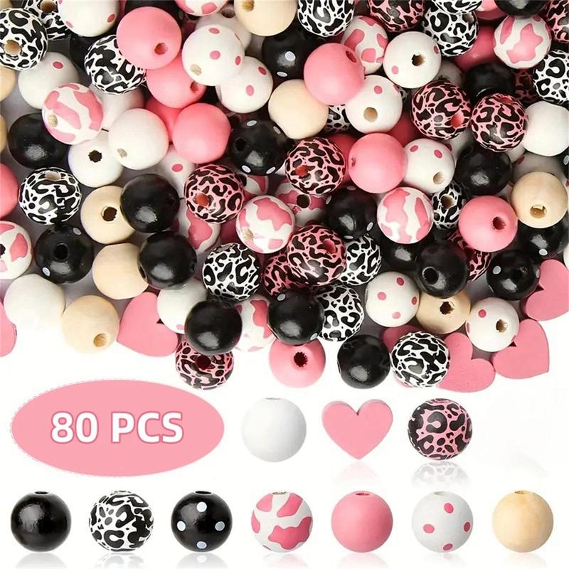 DIY Beading Kit, (80pcs), Mixed Color Wooden Bead with Heart Shaped Bead, DIY Jewelry Making Supplies for Bracelet Necklace Earrings