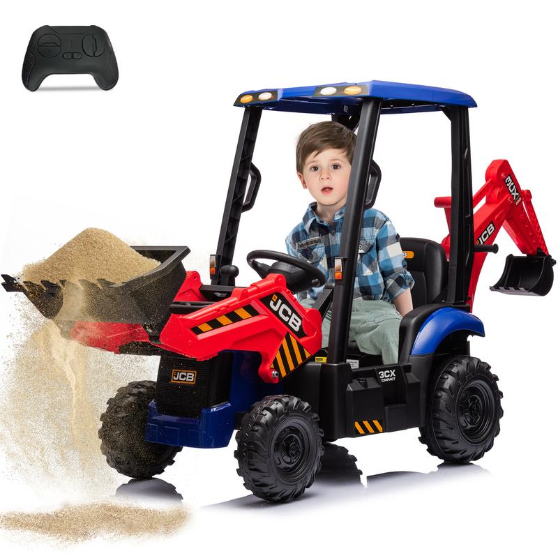 12V Kids JCB Ride On Excavator with Remote Control, Electric Excavator Car for Kids 3-8 with Tractor, Bulldozer,Digging Arm, Ride on Car