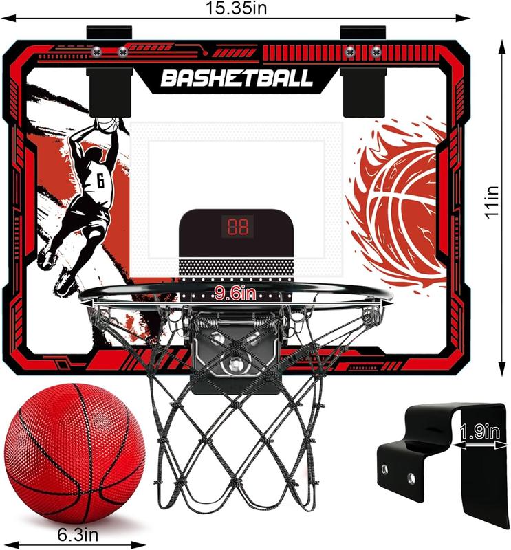 Basketball Hoop Indoor, Over The Door Basketball Hoops with LED Lighting, Mini Hoop with Electronic Scoreboard, 4 Balls & Pump, Basketball Gifts for 5 6 7 8 9 10 11 12 Year Old Boys Girls