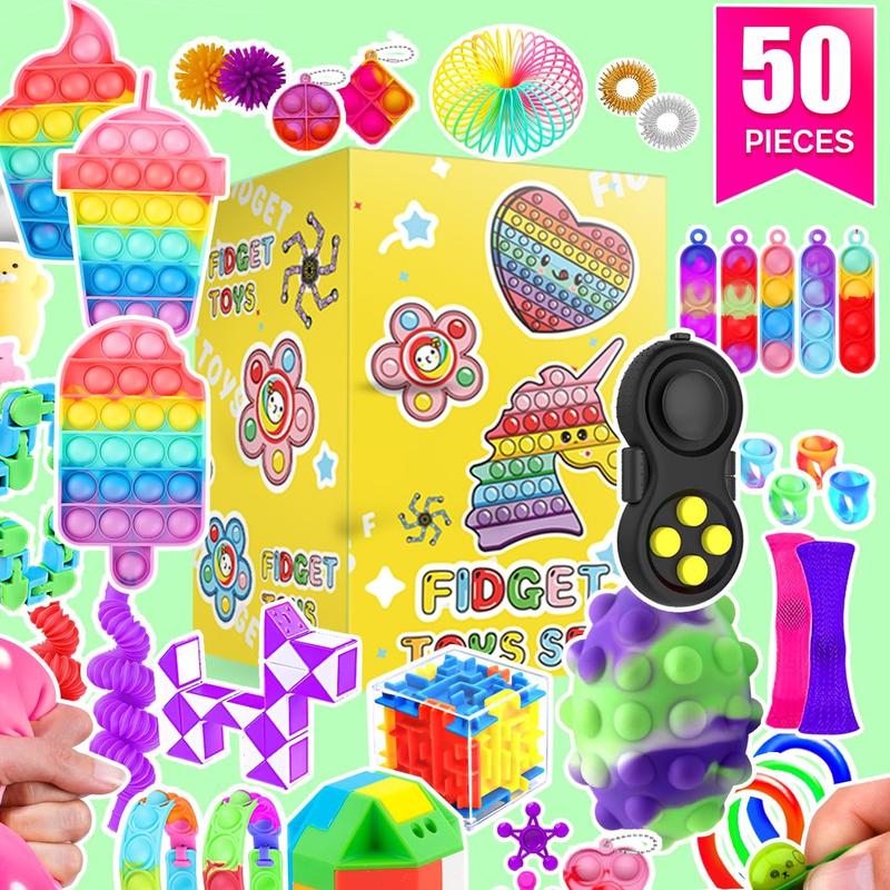 Fidget Toys, 50 Pack Sensory Toy Set Bulk Stocking Stuffers Carnival Treasure Box Classroom Prizes Gifts Party Favors for Kids Adults Boys Girls, Stress Relief Anxiety Relief