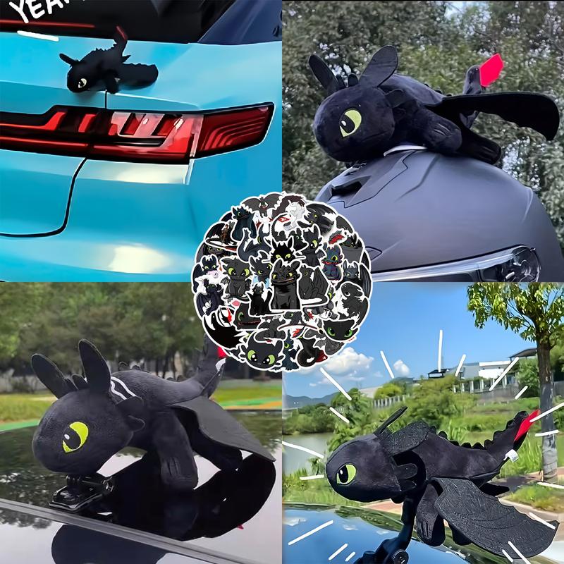 Toothless Car Accessories - 10inch 26cm - Dragon Toothless Stuffed Animal Toothless Dragon Plush Toy Motorcycle Helmet Decoration Light Fury Plush Toy Flying Toothless Stuffed Animal Doll Home Decoration Christmas Gift for Racing Boy Girl