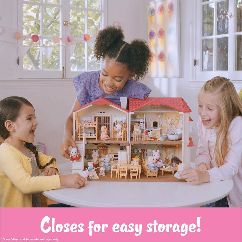 Calico Critters Red Roof Country Home - Dollhouse Playset with Figures, Furniture and Accessories for Ages 3+