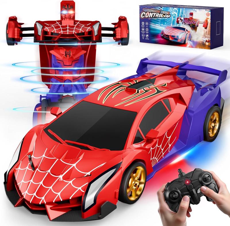 Spider Transform RC Cars Toys with Eye & Underbody Lights, 2.4GHz Remote Control Car One-Button Deformation, Fast 360Rotation Robot Toys Birthday Gifts for 3 4 5 6 7 8 9 10 Year Old Boys Age 4-7 8-12