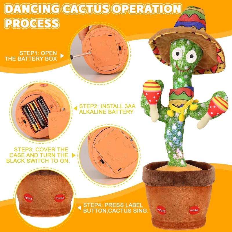 Christmas Gift Dancing Talking Cactus,Dancing Talking Animal Toys,Educational Toy,Repeating & Singing What You Say,Birthday Gift