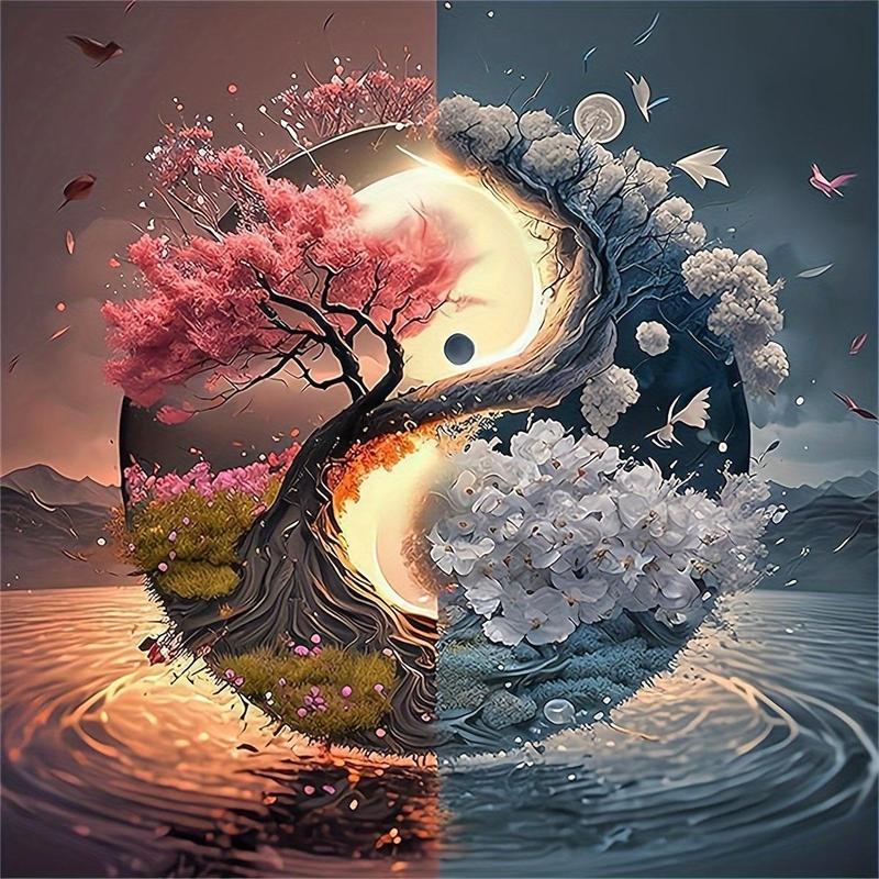 Tree Pattern DIY Diamond Art Painting Without Frame, DIY 5D Diamond Arts Painting Kit, Wall Art Decor For Home Living Room Bedroom, Christmas Gift