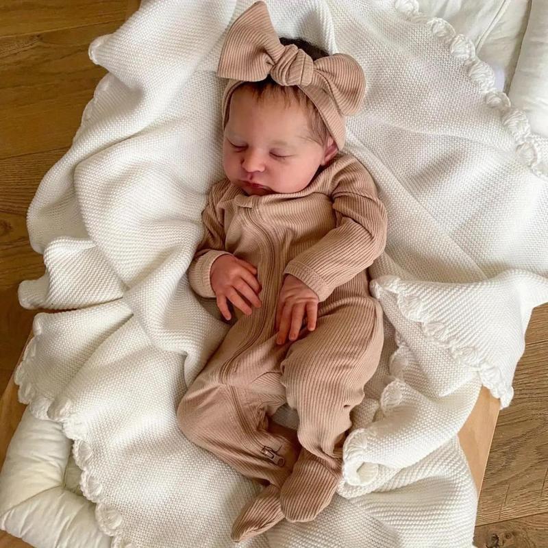 Realistic Reborn Sleeping Doll, 50cm Cute Doll with 3D Skin and Visible Veins, Soft Silicone Newborn Doll with Pacifier, Bottle, Diaper, Birth Certification, Vivid Doll Toy for Kids, Stocking Fillers Gift, Christmas Gift