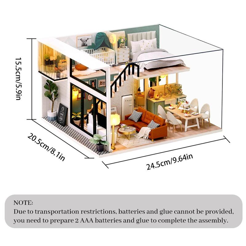 DIY Wooden House Kit, DIY Miniature House Kit with LED Light, Creative Home Decoration, DIY Handmade Model Building Kit, Wooden 3D Puzzle Toy