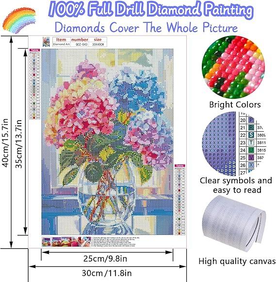 DIY Hydrangea Diamond Art Kits for Adults - Full Round Drill Diamond Paintings for Home Wall Decor - 12x16in