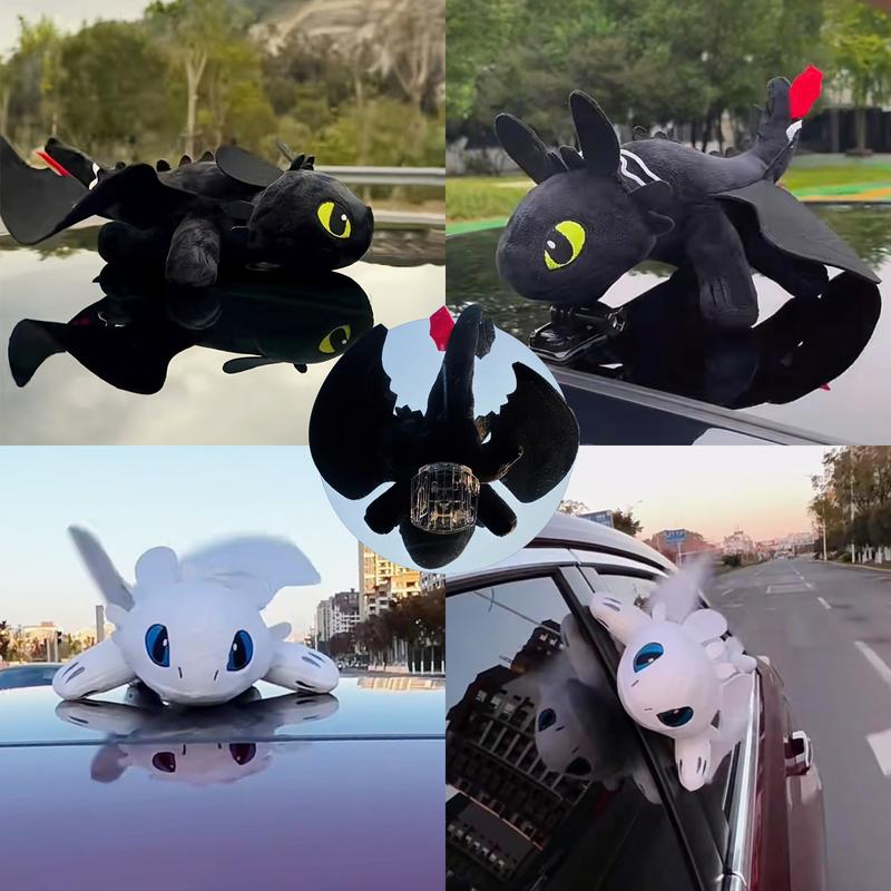 Toothless Car Accessories - 10inch 26cm - Dragon Toothless Stuffed Animal Toothless Dragon Plush Toy Motorcycle Helmet Decoration Light Fury Plush Toy Flying Toothless Stuffed Animal Doll Home Decoration Christmas Gift for Racing Boy Girl