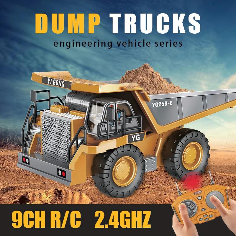 Electric Remote Control Toys RC Cars Lorries, 2.4Ghz USB charging RC cars RC Dump Truck Remote Control RC Construction Vehicle Toys, 9 Channels Alloy RC Excavator Dump Trucks Bulldozer Alloy Plastic Engineering Vehicle Electron