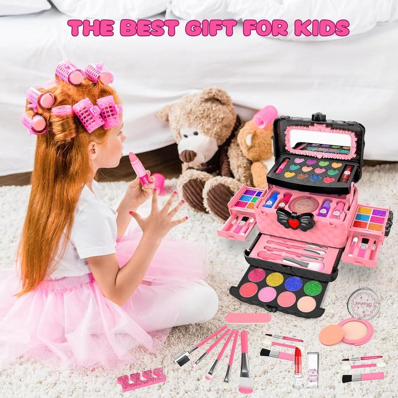 54 Pcs Kids Makeup Kit for Girls, Princess Real Washable Pretend Play Cosmetic Set Toys with Mirror, Non-Toxic & Safe, Birthday Gifts