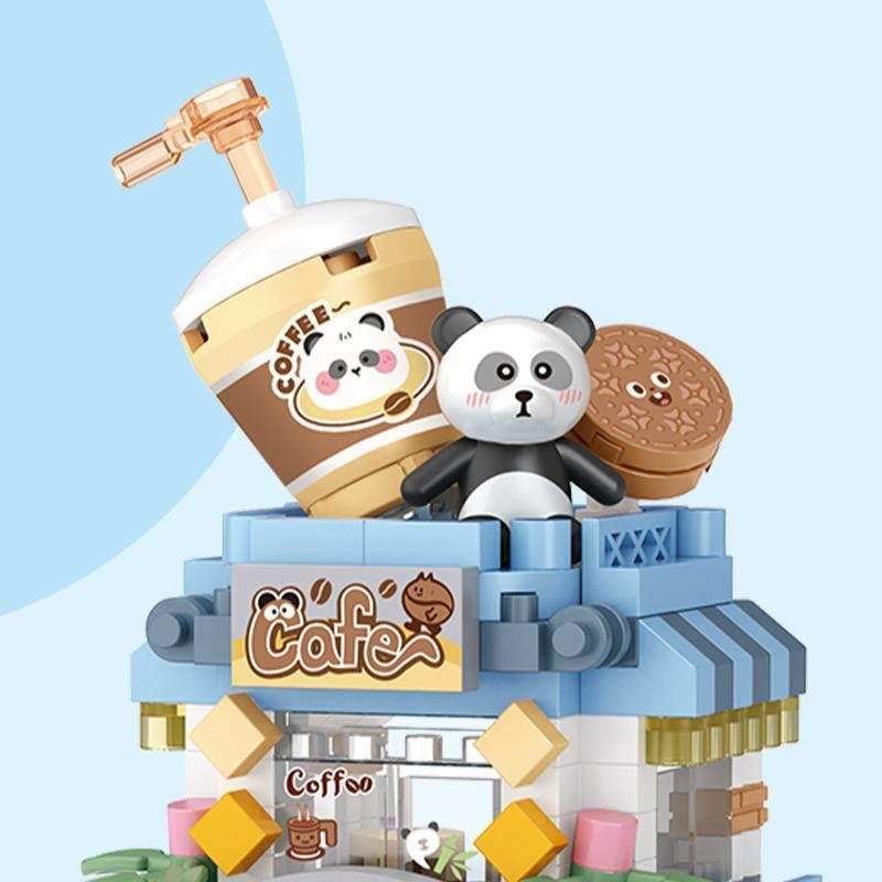 1 Set Cartoon Panda Cafe Building Blocks, Miniature Model Building Toys for Kids, Creative Architectural Model Mini Ornaments