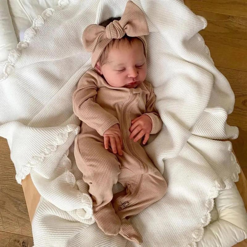 Realistic Reborn Sleeping Doll, 50cm Cute Doll with 3D Skin and Visible Veins, Soft Silicone Newborn Doll with Pacifier, Bottle, Diaper, Birth Certification, Vivid Doll Toy for Kids, Stocking Fillers Gift, Christmas Gift