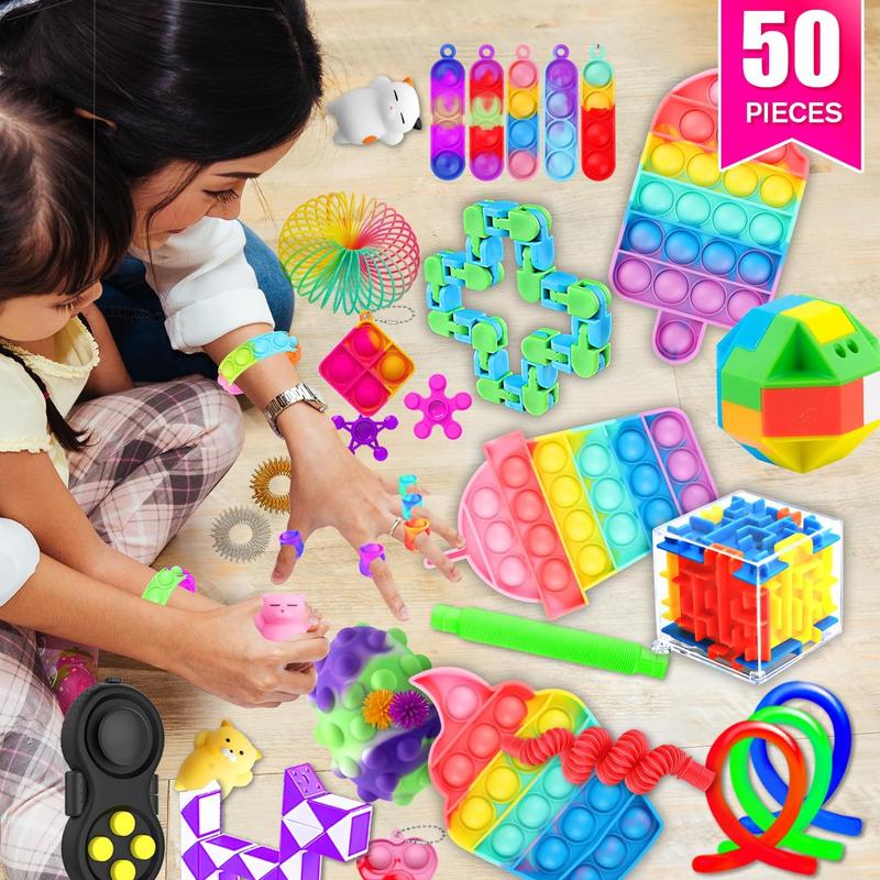 Fidget Toys, 50 Pack Sensory Toy Set Bulk Stocking Stuffers Carnival Treasure Box Classroom Prizes Gifts Party Favors for Kids Adults Boys Girls, Stress Relief Anxiety Relief