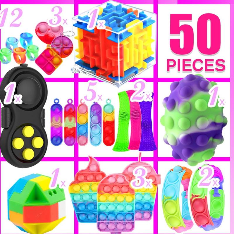 Fidget Toys, 50 Pack Sensory Toy Set Bulk Stocking Stuffers Carnival Treasure Box Classroom Prizes Gifts Party Favors for Kids Adults Boys Girls, Stress Relief Anxiety Relief