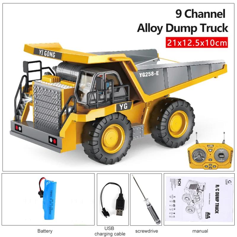 Electric Remote Control Toys RC Cars Lorries, 2.4Ghz USB charging RC cars RC Dump Truck Remote Control RC Construction Vehicle Toys, 9 Channels Alloy RC Excavator Dump Trucks Bulldozer Alloy Plastic Engineering Vehicle Electron