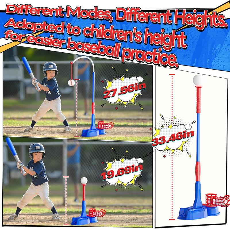 EagleStone 4-in-1 T-Ball Set, Tee Ball Stand, Hanging Tee, Ball Launcher, and Golf with 6 Softballs – Outdoor Sports Toy