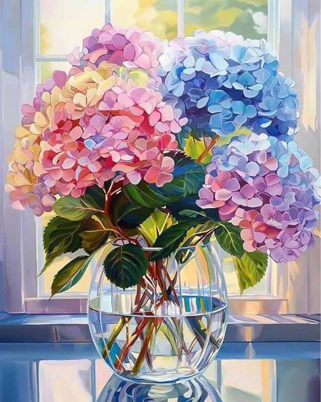 DIY Hydrangea Diamond Art Kits for Adults - Full Round Drill Diamond Paintings for Home Wall Decor - 12x16in