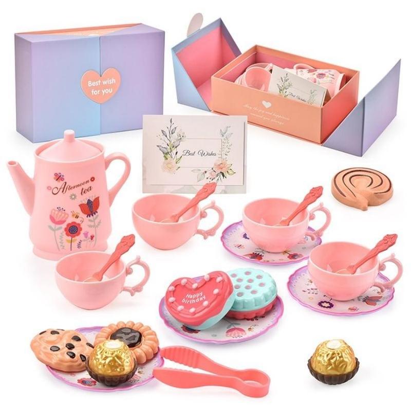 Tea Party Play Set, Kitchen Pretend Play Toy with Desserts & Teaware, Toys Gift, Back To School, Montessori Toys, Thanksgiving, Chrismats Gift Set