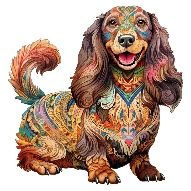 Long-haired Dachshund 1 Wooden Jigsaw Puzzle