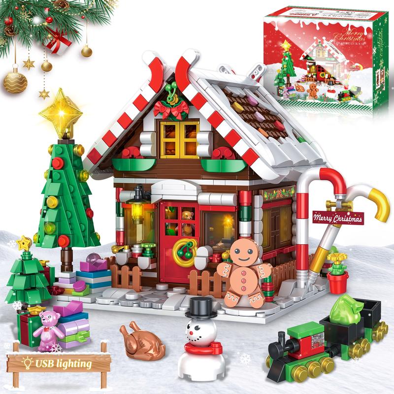 Christmas 2024 TOKMOC Gingerbread House Building Block Set,Pink,Green,Village House Blocks Architecture Set with Christmas Tree and Train,Christmas Ornaments Gift and Home Decoration,For aged 12 and above,66057,1288 Pieces