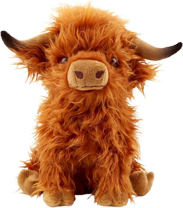 10.5 inches Highland Cows Stuffed Animals, Cute Fluffy Cow Plush Figure Toys Realistic Highland Cattle Plush Decor for Kids Baby Girls Boys