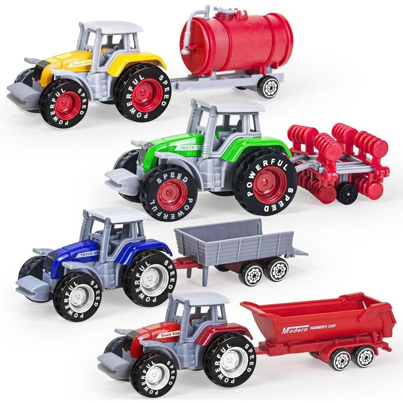 4 Pack Farm Tractor Toys with Trailers, Die cast Tractor Toys for Kids 3-5 Detachable Alloy Farm Tractors and Truck Toys for Toddlers Boys 3 4 5 6 7 8 Birthday Gift & Cake Toppers