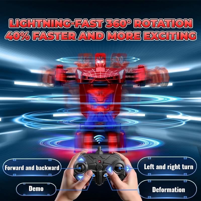 Spider Transform RC Cars Toys with Eye & Underbody Lights, 2.4GHz Remote Control Car One-Button Deformation, Fast 360Rotation Robot Toys Birthday Gifts for 3 4 5 6 7 8 9 10 Year Old Boys Age 4-7 8-12