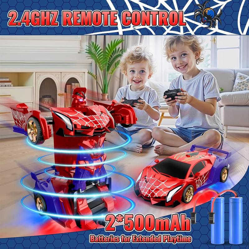 Spider Transform RC Cars Toys with Eye & Underbody Lights, 2.4GHz Remote Control Car One-Button Deformation, Fast 360Rotation Robot Toys Birthday Gifts for 3 4 5 6 7 8 9 10 Year Old Boys Age 4-7 8-12