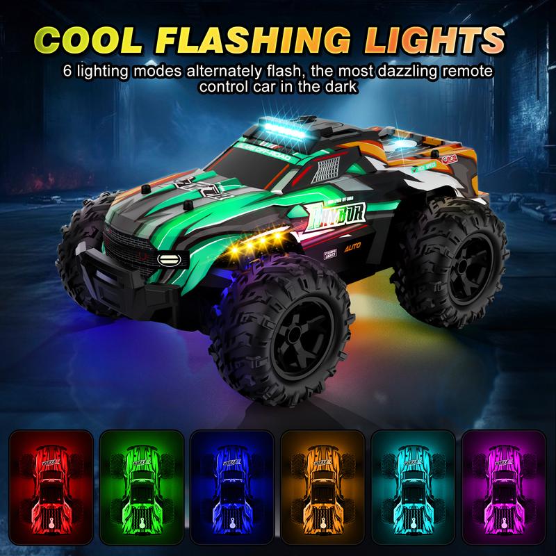 BLUEJAY Remote Control Car, 1:16 All Terrain High Speed RC Cars Truck for Boy, Rechargeable Monster RC Truck with Colorful LED Lights & Spray, RC Cars Toys Gifts for Adults Kids Boys Girls remote control