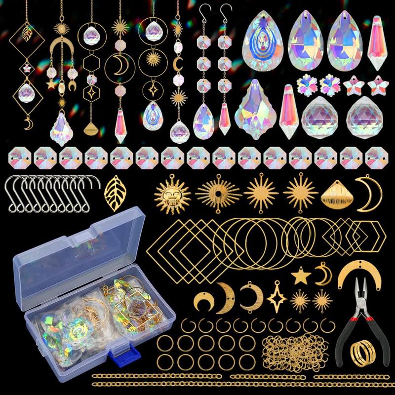 DIY Artificial Crystal Prism Jewelry Making Kit, 200pcs set Colorful Glass Hanging Prism and Accessories, DIY Supplies, Indoor & Outdoor Garden Decoration, Christmas Gift