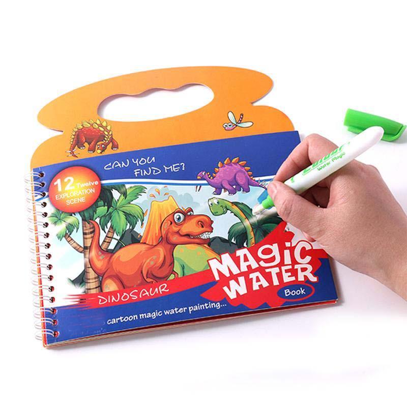 2pcs Magic Water Colouring Book with Random Color Pen, Cartoon Animal Pattern Painting By Number Book Gift