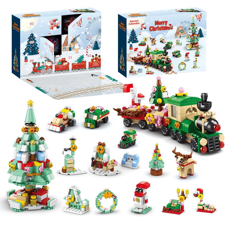 Christmas Decor Advent Calendar Christmas Building Set - 14 Collectible Surprises for Kids Christmas Toys Playset Countdown Includes Santa Claus Tree Train Nutcracker Blocks Boy Girl 6-12 Year