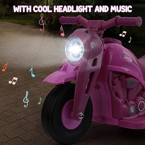 6V Battery Powered Electric Bubble Car Motorcycle for Toddlers 3+, 1.9 MPH Speed, LED Headlights, Music, Pedal, Forward Reverse, 3 Wheels, Available in Pink, Red, Beige, Green