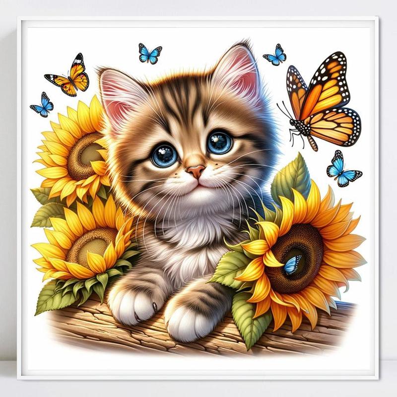 DIY Artificial Rhinestones Arts Painting Kit Without Frame, Cute Cat Theme DIY Painting, Handmade Craft Art Decoration